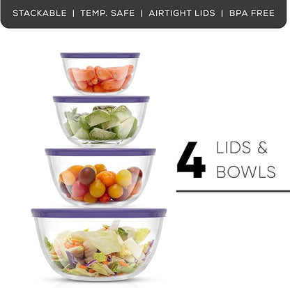 JoyJolt Very Peri 8pc Glass Mixing Bowls with Lids Set - Large Nesting Bowls, 2 Qt, Durable, Dishwasher & Microwave Safe - Image 9