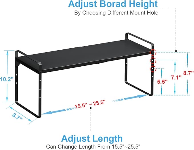 15.5 to 25.5 Inch Kitchen Cabinet Shelf Organizers, Adjustable Kitchen Counter Shelf Organizer, Set of 3 Expandable Countertop Storage Shelves, Stackable Design, 30LBS Heavy Duty, Space Saver - Image 2