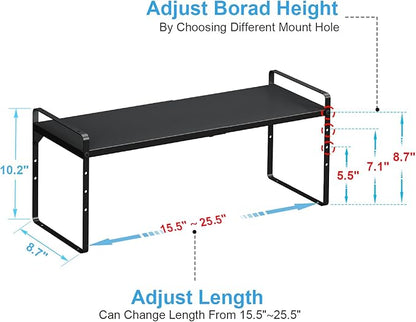 15.5 to 25.5 Inch Kitchen Cabinet Shelf Organizers, Adjustable Kitchen Counter Shelf Organizer, Set of 3 Expandable Countertop Storage Shelves, Stackable Design, 30LBS Heavy Duty, Space Saver - Image 2