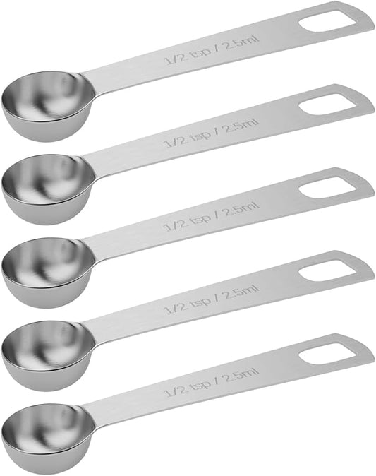 5PCS 1/2tsp (1/6tbsp, 2.5ml) Single Measuring Spoon, Stainless Steel Individual Teaspoons Only by BERYLER