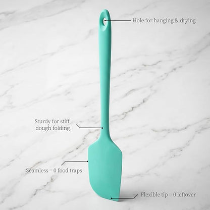 600ºF Heat Resistant Spatula, 11.34 inch High Heat Food Safe Semless Kitchen Silicone Scraper for Cooking Baking Mixing Scraping Stirring Nonstick Cookware Pan Bowl (Aqua Sky)