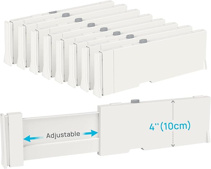 Vtopmart Drawer Dividers for Clothes 8 Pack, Adjustable 4" High Expandable from 11.3"-17" Dresser Drawer Organizer, Plastic Drawers Separators for Dresser, Baby Clothes, Kitchen and Office Storage by Vtopmart