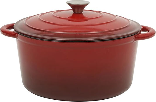 Gibson Home Addlestone 7 Qt Enameled Cast Iron Dutch Oven Pot with Lid – Round, Oven Safe to 500°F, Ideal for Bread Baking & Stews - Gradient Red by GibsonHomewares