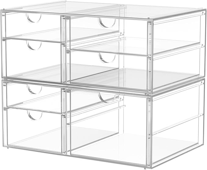 caktraie 2 Pack Desk Organizers, Makeup Organizer Storage with 7 Drawers, Desktop Office Supplies, Clear Desk Accessories, Dustproof Drawer Organizer and Storage for Make Up, Jewelry, Pen - Image 8