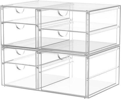 caktraie 2 Pack Desk Organizers, Makeup Organizer Storage with 7 Drawers, Desktop Office Supplies, Clear Desk Accessories, Dustproof Drawer Organizer and Storage for Make Up, Jewelry, Pen - Image 8