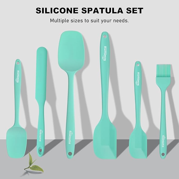 NileHome Silicone Spatula Set, 6 Pcs Food Grade Kitchen Utensils with Silicone Brush Heat Resistant Dishwasher Safe BPA-Free Rubber Spatula for Scraping, Baking, Cooking, Mixing, Turquoise - Image 7
