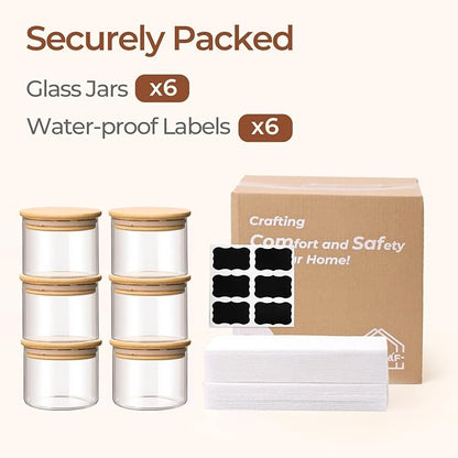 ComSaf 0.5 Qt Glass Food Storage Jars Set of 6, Clear Glass Storage Containers with Lids, Pantry Organization Jar, Spice, Blooming Tea, Coffee, Cookie and Sugar Container, Small jar Set for Kitchen - Image 8