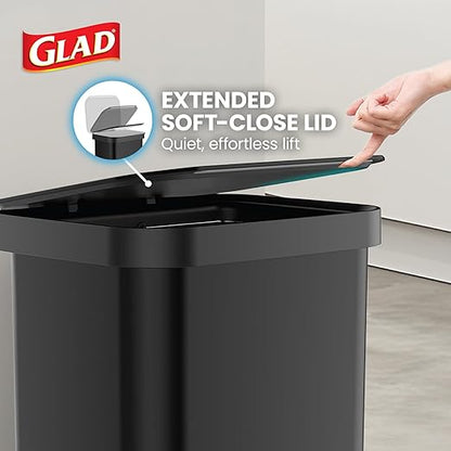 Glad Stainless Steel Step Trash Can, Series 2 with Clorox Protection - Large Black Kitchen Garbage Bin with Soft Close Lid, Foot Pedal and Waste Bag Roll Holder, 13 Gallon - Image 7