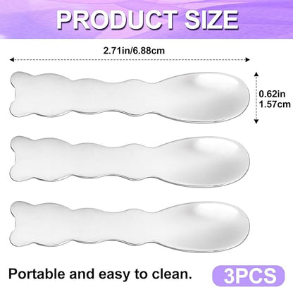 Pndeyo 3pcs Mini Stainless Steel Makeup Spatula, Reusable Cosmetic Cream Spatulas Spoon, Skincare Scoop Applicator Facial Massage Beauty Tools for Mixing and Sampling Face Eye Cream- Silver