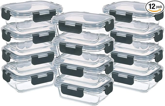 GULFLIN 24-Piece Small Glass Food Storage Containers with Lids Airtight, 1.5 Cup Meal Prep Containers Set, Microwave&Dishwasher Safe, Leak-Proof, BPA-Free, Grey