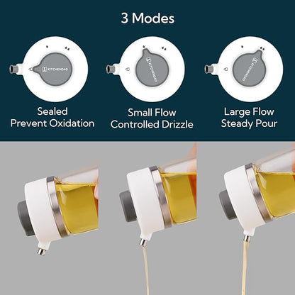 KITCHENDAO Precision Pour Glass Oil Dispenser 2-Piece Set with 3 Modes, Drip-Free Spout, Two Adjustable Flow Speeds, 12 oz Oil and Vinegar Dispensing Bottle 2 Pack Set for Kitchen - Image 2