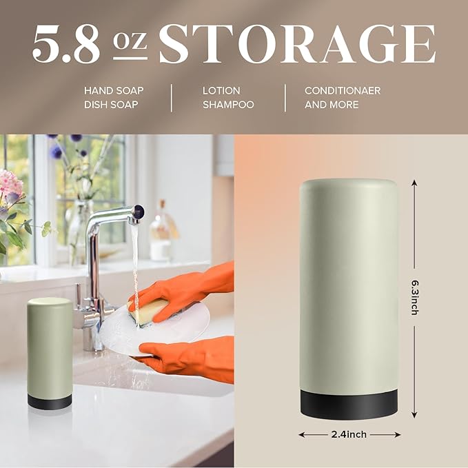ElmRidge Dish Soap Silicone Dispenser for Kitchen Sink,Squeeze Washing Up Liquid and Hand Soap,Round refillable Silicone Bottles,Easy to Fill and to use,8.5oz,Black 2.4x2.4x5.5inch (Light Green) - Image 3