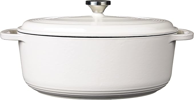 Lodge 7 Quart Enameled Cast Iron Oval Dutch Oven with Lid – Dual Handles – Oven Safe up to 500° F or on Stovetop - Use to Marinate, Cook, Bake, Refrigerate and Serve – Oyster White - Image 2