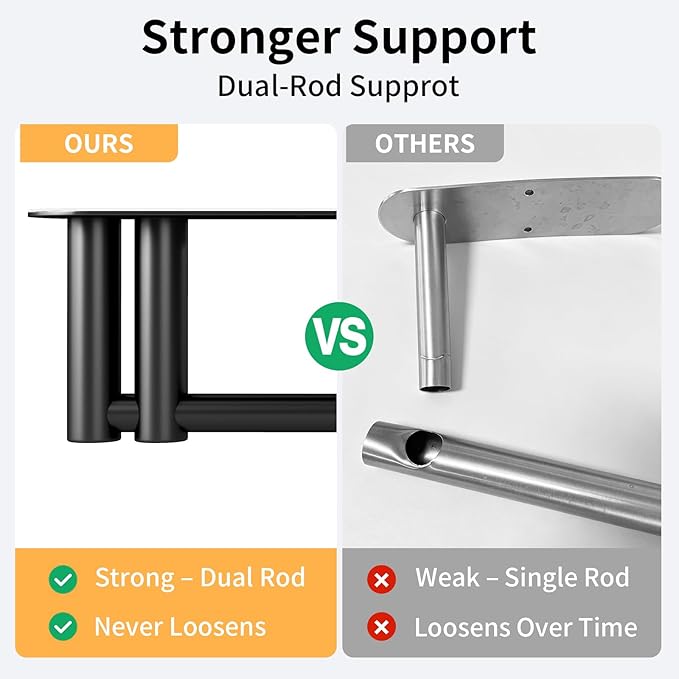 Paper Towel Holder Under Cabinet, Upgraded Dual-Rod Adhesive Paper Towel Holder with Longer Base, Stainless Steel Wall Mounted Holder for Kitchen Towels, No Drill, Black - Image 2