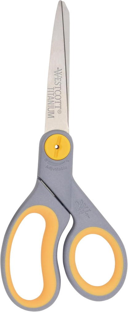 Westcott 8-Inch Titanium-Bonded Scissors with Adjustable Glide Feature for Office and Home - Gray/Yellow by Westcott