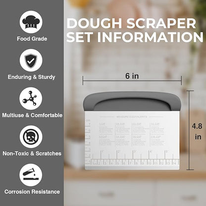 Bench Scraper Dough Cutter Tool - Pastry Scraper for Bread Cake Pizza, Bench Knife Kitchen Dough Scraper for Baking, Stainless Steel Food Scraper with Grip Handles & Measuring Scale, Grey - Image 3