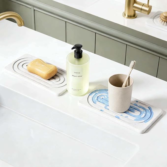 2 PCS Water Absorbing Diatomite Coasters, Stone Drying Mat for Kitchen Counter, Quick Dry Stone Mat Trays for Bathroom Kitchen Counter, Soap Dish Tray Used for Hand Soaps (White, 8.3" x 4") - Image 8