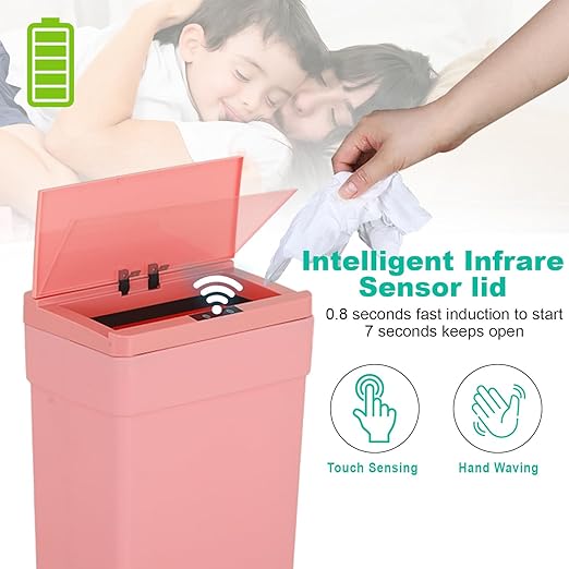 BestOffice 13 Gallon Trash Can Automatic Kitchen Trash Can Touch Free High-Capacity Garbage Can with Lid for Bedroom Bathroom Home Office 50 Liter (Black, 1) (3, Pink) - Image 3