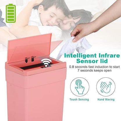 BestOffice 13 Gallon Trash Can Automatic Kitchen Trash Can Touch Free High-Capacity Garbage Can with Lid for Bedroom Bathroom Home Office 50 Liter (Black, 1) (3, Pink) - Image 3