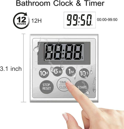 Digital Timer Waterproof Shower Timer Shower Clock Bathroom Kitchen Timer with Strong Magnet and Large LCD Display (Waterproof 7 Key) - Image 2