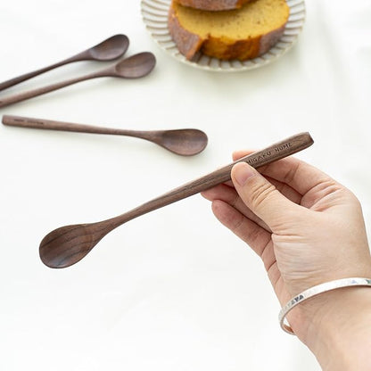 Black Walnut Wood Coffee Spoons, 4 Pcs Spoons for Espresso, Tea, Long Spoon for Stirring, Premium Wooden Spoons Set