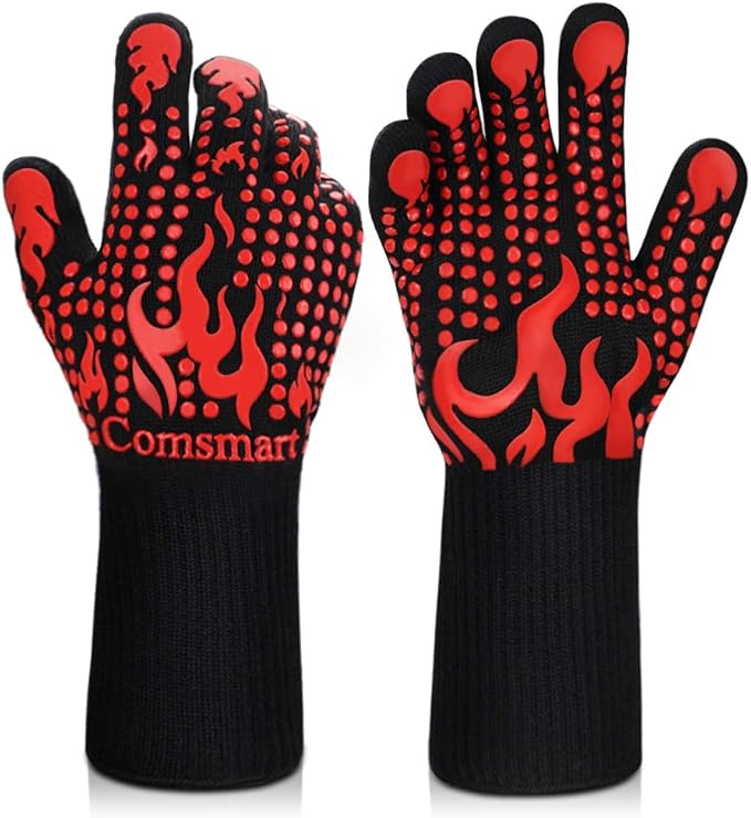 Comsmart BBQ Gloves, 1472 Degree F Heat Resistant Grilling Gloves Silicone Non-Slip Oven Gloves Long Kitchen Gloves for Barbecue, Cooking, Baking, Cutting by Comsmart