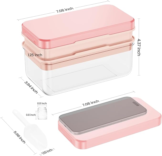 PHINOX Ice Cube Tray with Lid and Bin, Ice Trays for Freezer, Flexible Ice Cube Trays, Making 56 pcs Ice Cubes, Chilling Cocktail, Whiskey, Coffee, with 2 trays, Ice Container, Scoop&Cover, BPA Free - Image 3