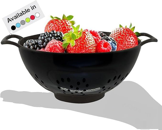 Meadow Lane 6-inch Small Colander, BPA-Free, Dishwasher Safe, Double Handles, Compact Food Strainer for Berries, Veggies and Pasta, 3-Cup Capacity, Glossy Black by MeadowLane