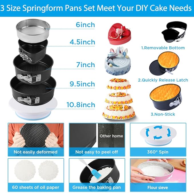 Cake Decorating Kit Cake Decorating Supplies, 515 PCS Baking Supplies Set with 3 Springform Pan Sets, 66 Icing Piping Nozzles, Cake Rotating Turntable, Piping Bags, Birthday Gifts for Mom Wife - Image 2
