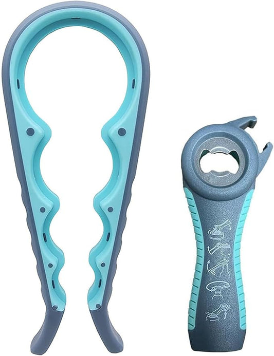 Jar Opener for Seniors with Arthritis,Jar Opener for Weak Hands,5-in-1 Bottle Opener,4-in-1 Can Opener (A-Blue) by GZLT