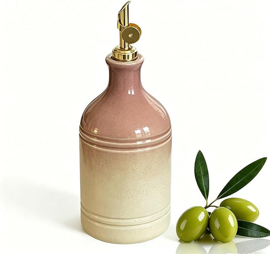 Ceramic Olive Oil Dispenser Bottle for Kitchen, Large Capacity 23.6oz/700ml Gradient Purple with Gold Spout, Suitable for Storage Olive Oil, Vinegar, Soy Sauce, Lemon Juice