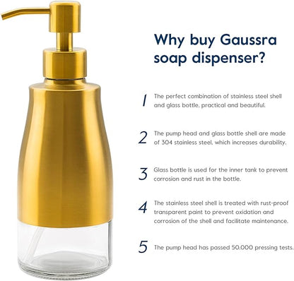 Gaussra Soap Dispenser with Coaster and Stickers, Brushed Gold Stainless Steel Glass Hand Pump Dispenser, Anti Rust Bottle, for Kitchen & Bathroom Detergent Bottle，Refillable Hand Liquid Dispenser - Image 7