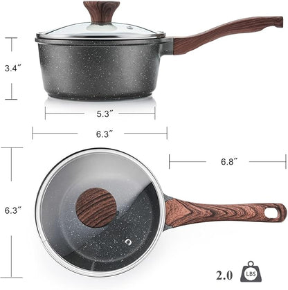 SENSARTE Nonstick Sauce Pan with Lid Saucepan Set, Swiss Granite Coating Sauce Pot Kitchen Cooking Pot, Induction Comptable, Free of Intentionally Added PFOA, 1.5 + 2.5 QT - Image 7