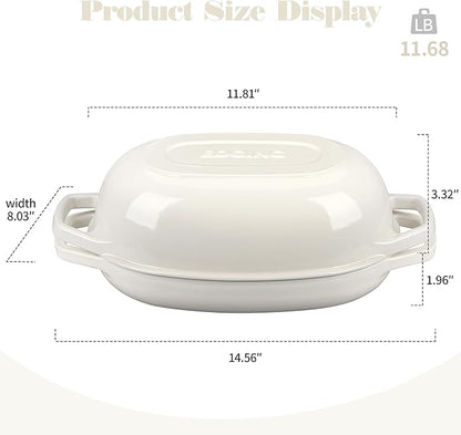 EDGING CASTING Enameled Cast Iron Oval Dutch Oven Pot with Lid, Dutch Oven for Sourdough Bread Baking, Bread Oven, Bread Dutch Oven, Oval Bread Pan, 5qt, White