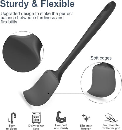 Silicone Spatula Set, 6 Pieces Food Grade Kitchen Utensils with Silicone Brush Heat Resistant Dishwasher Safe BPA-free Rubber Spatula for Scraping, Baking, Cooking, Mixing (Black)