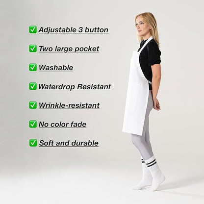 TOSHE Kitchen Apron Waterdrop Resistant Cotton Apron with adjustable Aprons for Women with Pockets 10 Color option Cooking White Apron(White) - Image 7