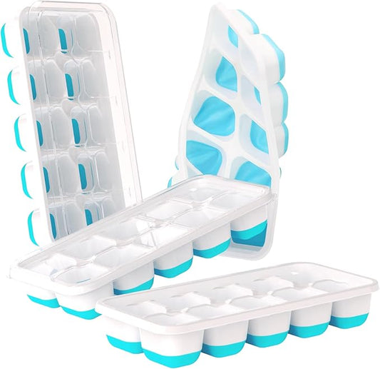 DOQAUS Ice Cube Tray with Lids - 4 Pack Stackable Silicone Ice Trays for Freezer, BPA & LFGB Safe, Easy Release for Kitchen, RV, Cocktail, Coffee, Soup & Food by DOQAUS
