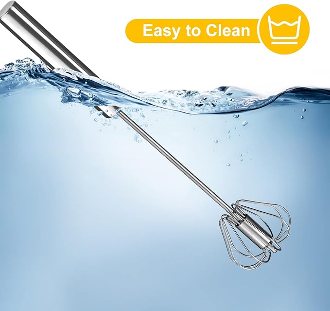 Egg Beater, Hand Easy Whisk Stainless Steel Hand Push Egg Beater Manual Mixer Blender for Home Kitchen Tool Whisking, Beating & Stirring (12 Inch) - Image 4