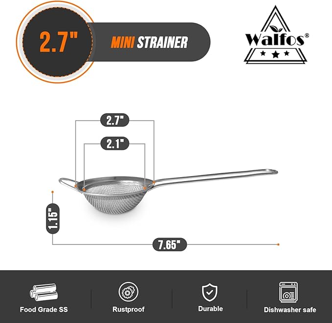 Walfos Small Fine Mesh Tea Strainer, Mini Stainless Steel Sieve with Handle, 2.7 Inch Kitchen Metal Sifter Strainers for Tea, Juicing, Coffee, Cocktail, Powdered Sugar, Matcha (2 Pack) - Image 5