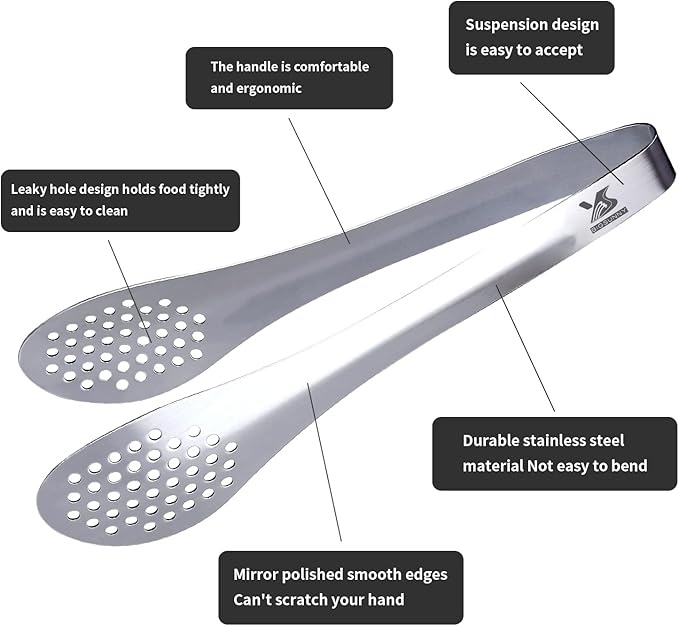 MSY BIGSUNNY 7inch Food Serving Tongs Stainless Steel Buffet Tongs (silver, 2pack) - Image 2