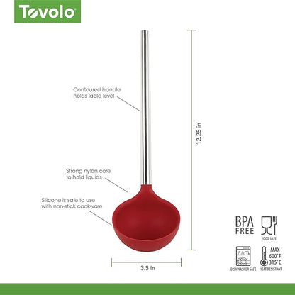 Tovolo Silicone Ladle With Stainless Steel Handle Deep Soup Ladle for Cooking Canning Serving Soup Punch Stew Sauce, Large Kitchen Utensil Spoon Dishwasher Safe BPA Free Silicone Cayenne Red - Image 6