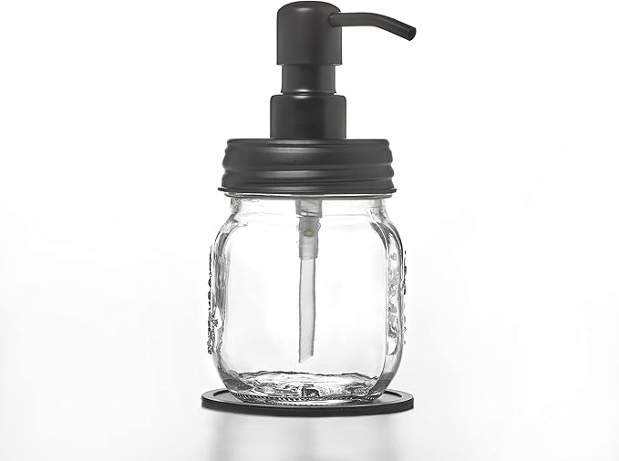 Petite 12oz Mason Jar Soap and/or Lotion Dispenser with Gloss Black Soap Dispenser Pump and Non Slip Coaster for Hand Sanitizer, Liquid Soap or Hand/Body Lotion (Gloss Black, Single 12oz)