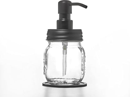 Petite 12oz Mason Jar Soap and/or Lotion Dispenser with Gloss Black Soap Dispenser Pump and Non Slip Coaster for Hand Sanitizer, Liquid Soap or Hand/Body Lotion (Gloss Black, Single 12oz)
