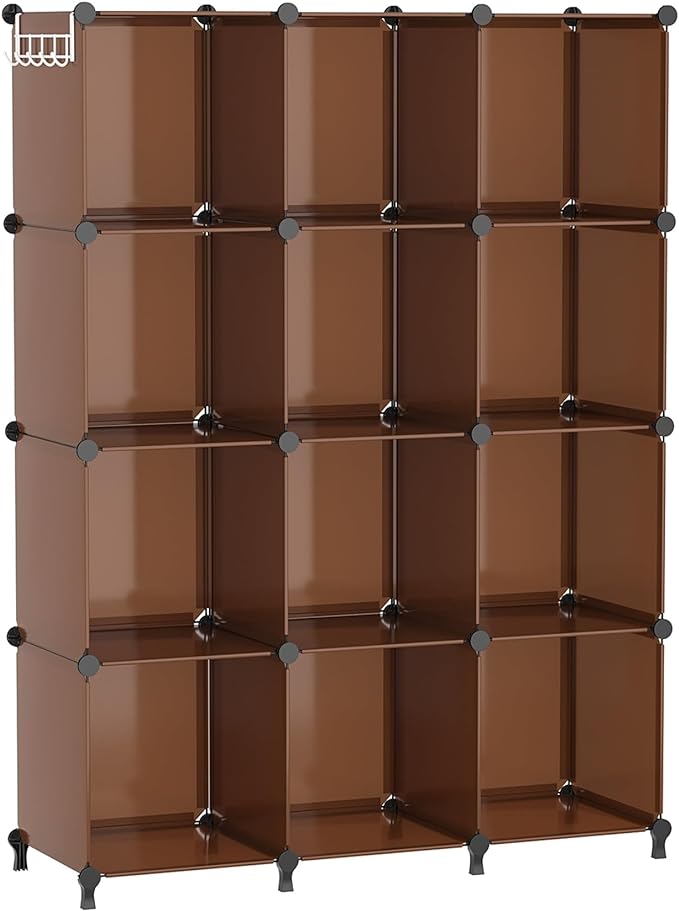 AWTATOS Cube Storage Organizer, Storage Cubes Shelves Bookshelf, 12 Cube Closet Organizers and Storage, DIY Stackable Plastic Clothes Organizer Shelving for Bedroom, Home, Cocoa Brown by AWTATOS