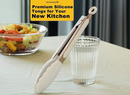 HINMAY Silicone Kitchen Tongs 9-Inch Stainless Steel Basics Tongs with Non-Stick Silicone Tips, Set of 3 (White) - Image 5