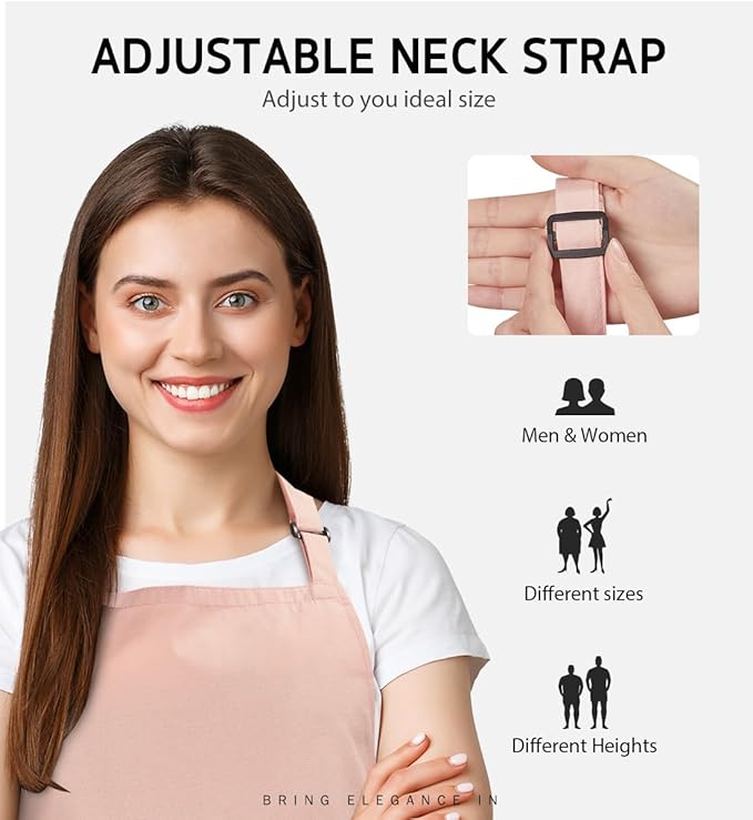 Syntus Apron for Men Women, Adjustable Cooking Kitchen Chef Aprons with 2 Pockets, Cotton/Polycotton/Polyester - Image 4