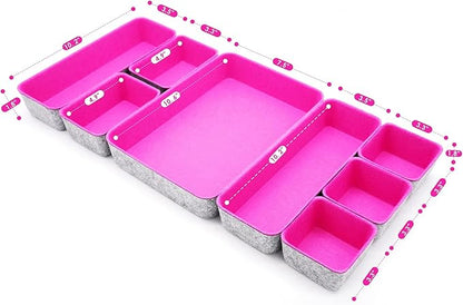 Welaxy Desk Drawer Organizer Tray Set, 8-Piece Office Drawer Organizers for Pens, Makeup, Keys, Crafts, Entryway Catchall, Decluttering Storage (Hot Pink) - Image 7