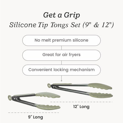 Starpack 'Get a Grip' Silicone Kitchen Tongs for Cooking (2Pcs) - BBQ Tongs for Grill Heat Resistant to 600°F - Stainless Steel Kitchen Utensils w/Non Stick Silicone Tips - 9",12" for Serving Food - Image 4