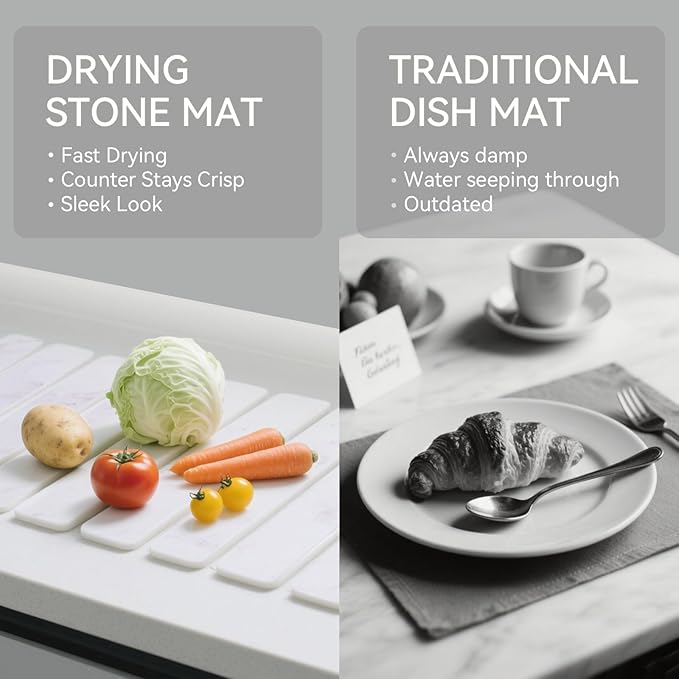 Stone Drying Mat for Kitchen Counter, 24"(L)×16"(W), Drying Matt Kitchen Counter, Stone Dish Drying Mat, Foldable Diatomaceous Earth Mat - Image 4