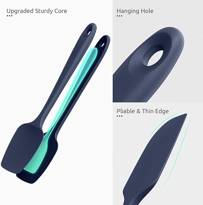 Heat Resistant Silicone Spatula Set: U-Taste 600ºF High Temp Seamless Food Grade Food Grade Flexible Rubber Silicon Kitchen Cooking Mixing Baking Scraper for Nonstick Cookware Set of 4 (Midnight Blue) - Image 6